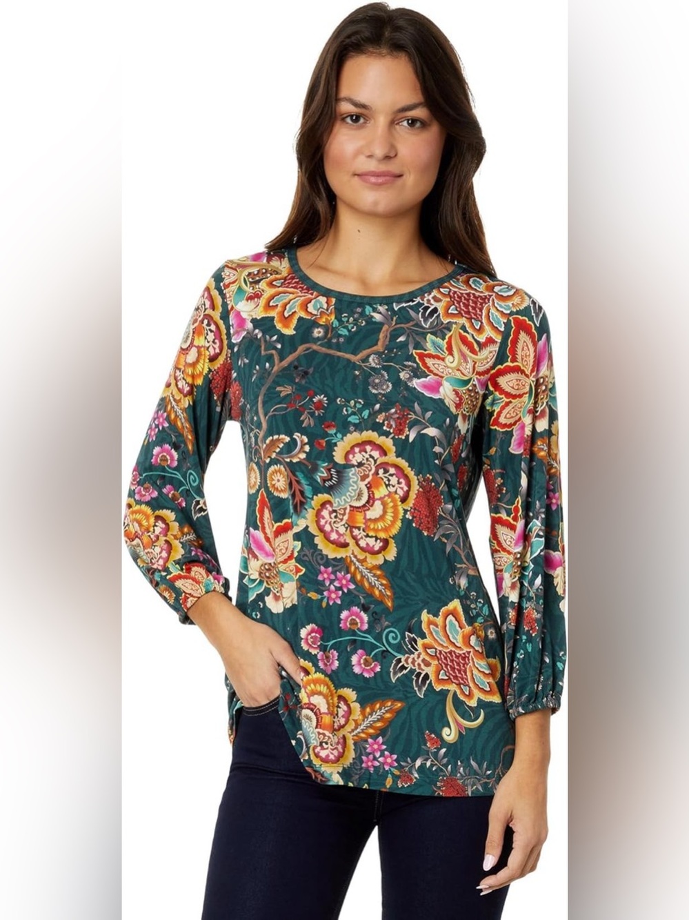 Johnny Was Orizaba Printed Puff Sleeve Top